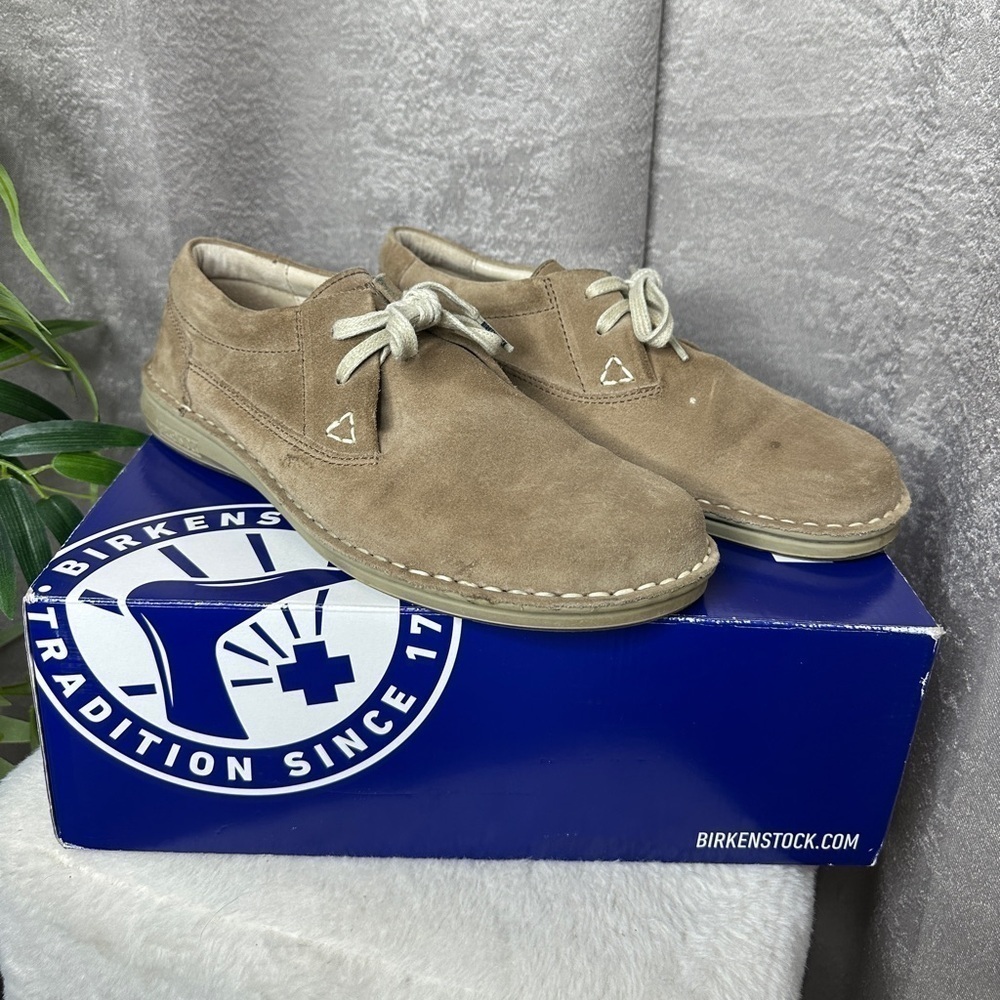 Birkenstock Men’s Memphis Leather Lace Up Shoes in Beige Sz EU 41